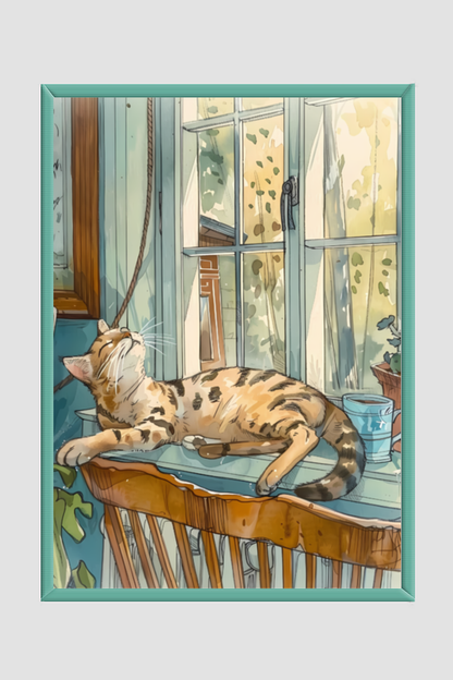 EverythingBoho The Chilling Cat Boho Wall Art (Olive Green)