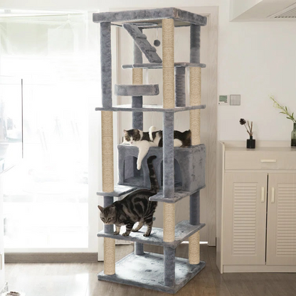 Furrlovers Multilevel Cat Tree with Condo, Ladder & Jute Rope Scratching Posts (Grey)