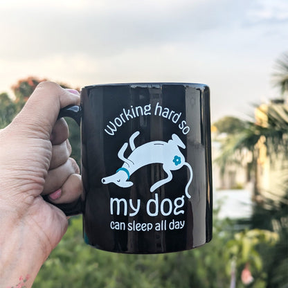 thePack Working Hard for My Dog Ceramic Coffee Mug (Black)