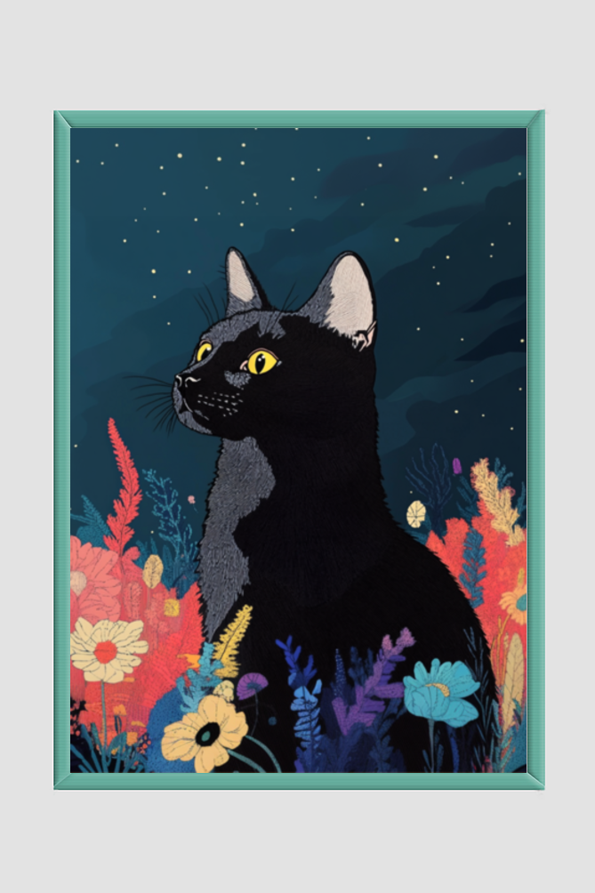 EverythingBoho The Black Cat Artistic Framed Art (Bottle Green)