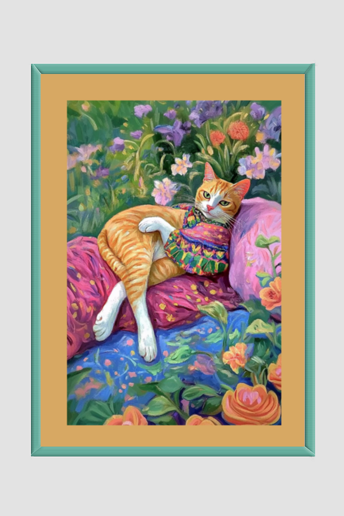 EverythingBoho Miss Cat At Leisure Wall Art (Bottle Green)