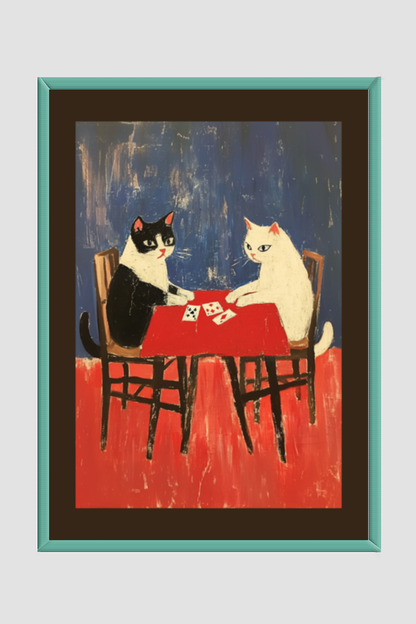 EverythingBoho Framed Art Cat Playing Cards (Bottle Green)