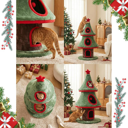 Furrlovers Christmas Tree Multi Level Cat Tower with Condo Hideouts & Scratching Posts(Green)