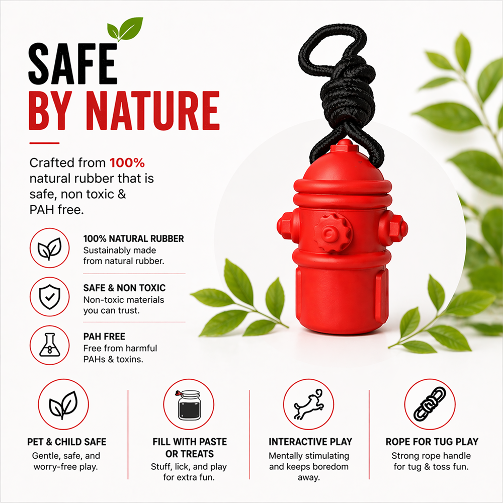 Talking Dog Club Sturdy Fire Hydrant Rubber & Rope Toy for Dogs (Red)