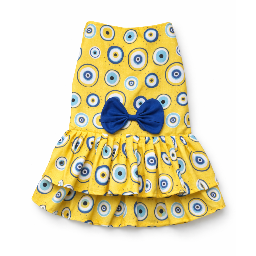 Pawgypets Evil Eye Casual Dress for Dogs (Yellow)