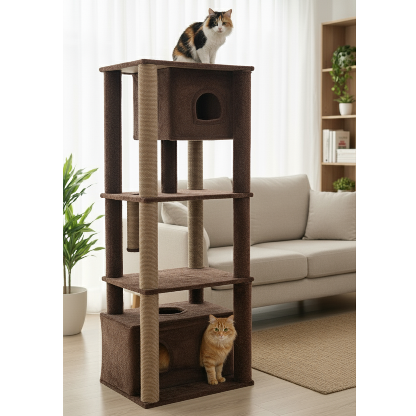 Furrlovers Large Multilevel Cat Tree Tower with Scratching Posts & Condo (Brown)