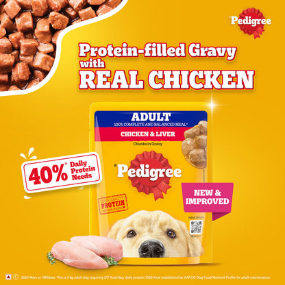 Pedigree Adult Dog Food Combo |Meat & Rice Dry & Chicken & Liver Wet