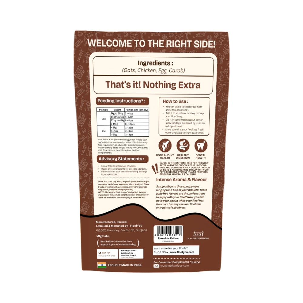 Floofyou Pawcolate Chicken Chocolate Safe Oven Baked Cookie Dog and Cat Treats