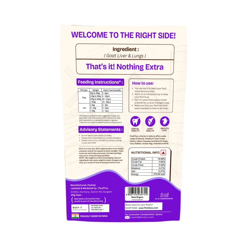 Floofyou Air Dried High Protien Goat Organs Jerky Dog & Cat Treats