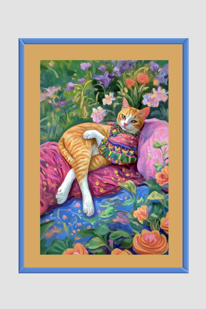 EverythingBoho Miss Cat At Leisure Wall Art (Royal Blue)