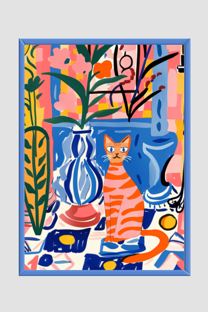 EverythingBoho The House Cat Boho Wall Art (Royal Blue)