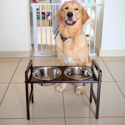FurryLiving Linea Adjustable Elevated Raised Feeder with 2 Bowls for Dogs and Cats (Dark Brown)
