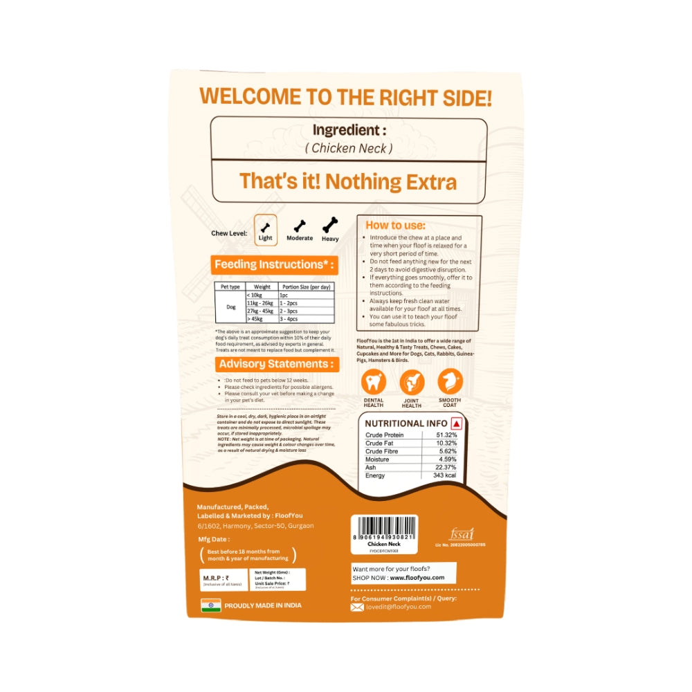 Floofyou Air Dried Chicken Neck Crunchy Dental Chew Dog Treats