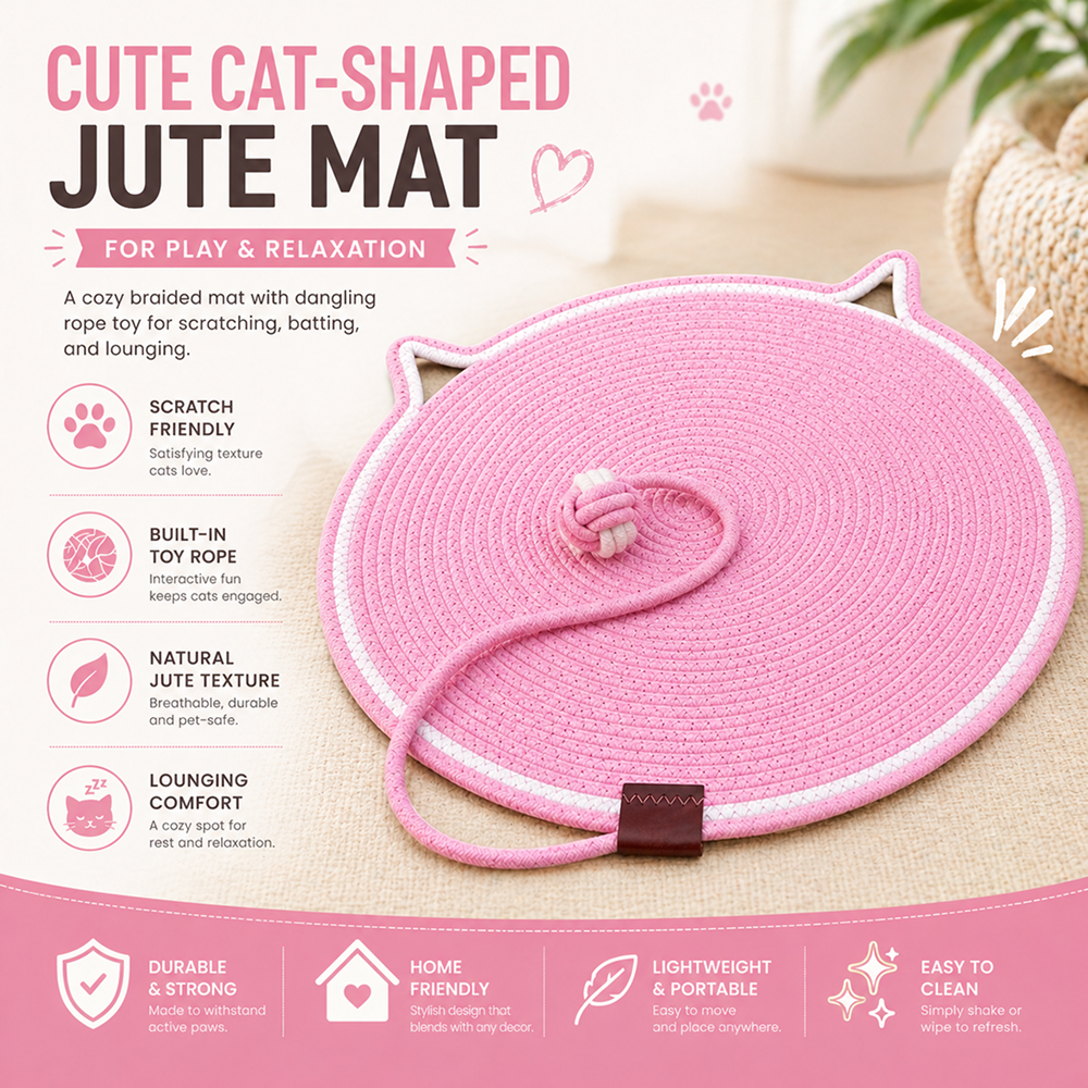 Talking Dog Club Rope Scratching Mat for Cats (Pink)