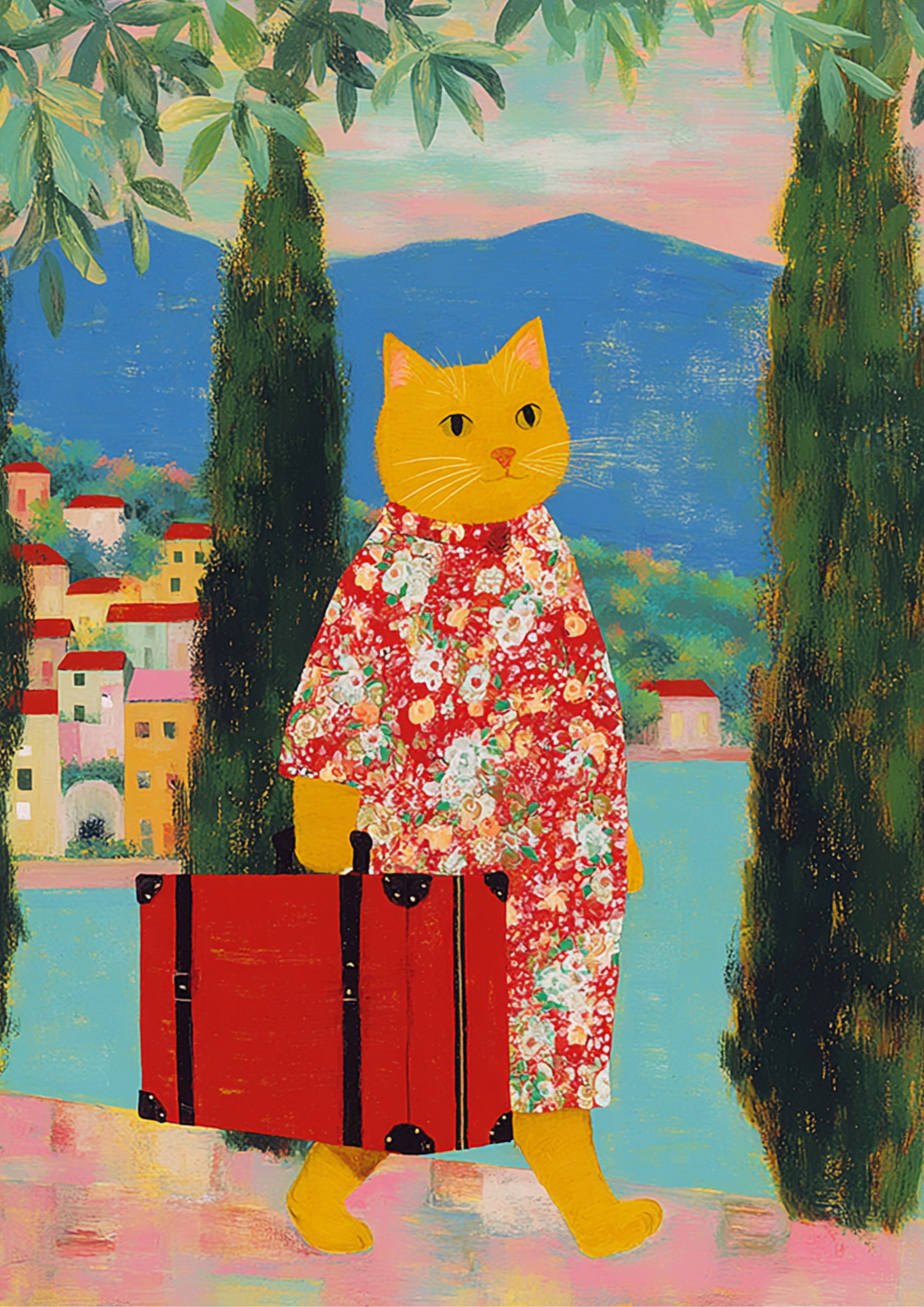 EverythingBoho Cat The Traveller Framed Poster (Yellow)