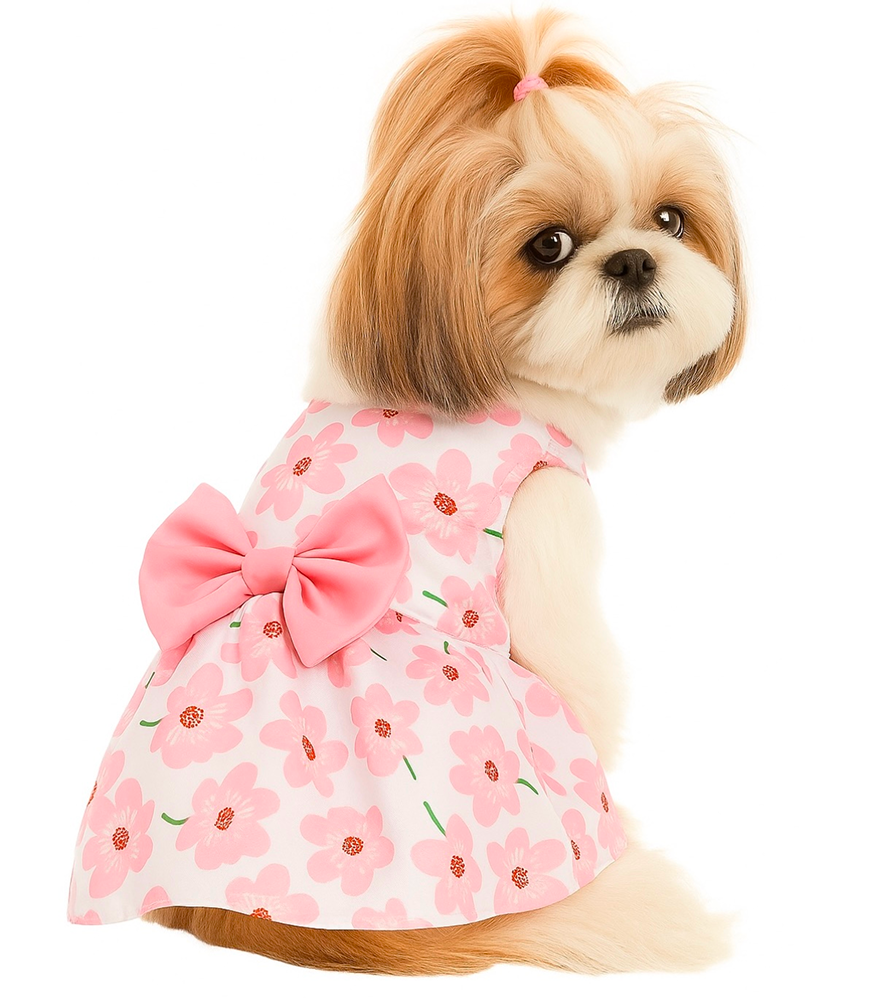 KUTKUT Cute Floral Pattern with Lovely Bow Dress for Small Dogs & Cats