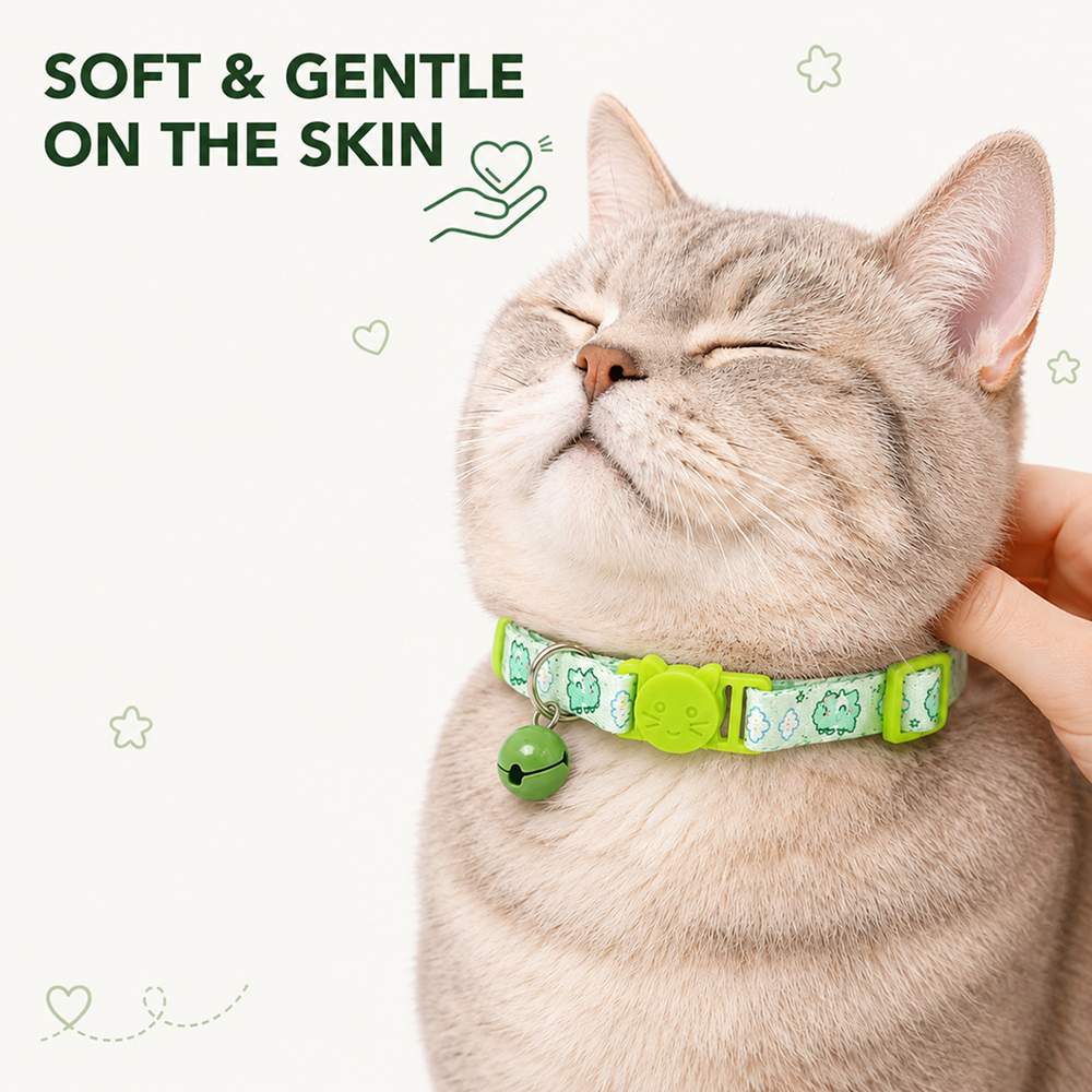 Talking Dog Club Everyday Collar with Dino Bell for Cats (Green)