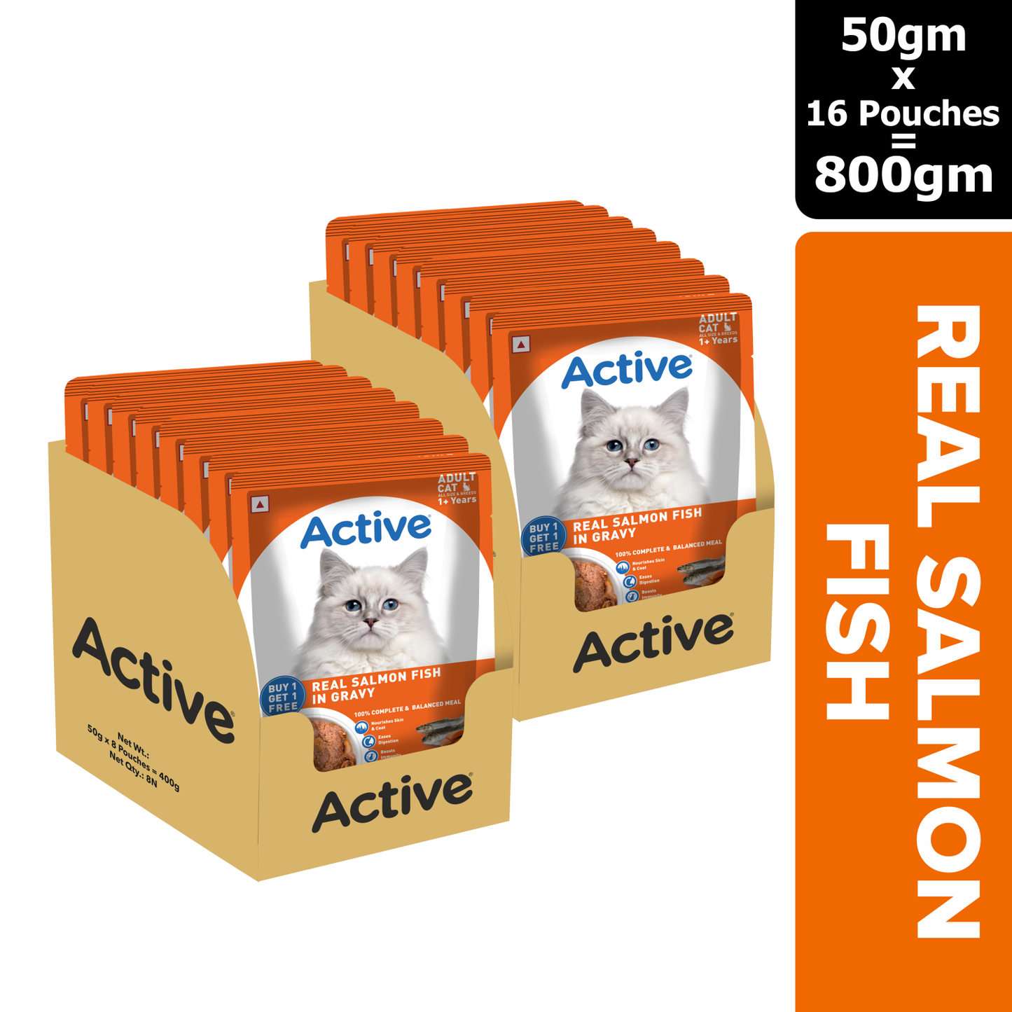 Active Real Salmon Fish in Gravy Adult Cat Wet Food ( Buy 1 Get 1 )