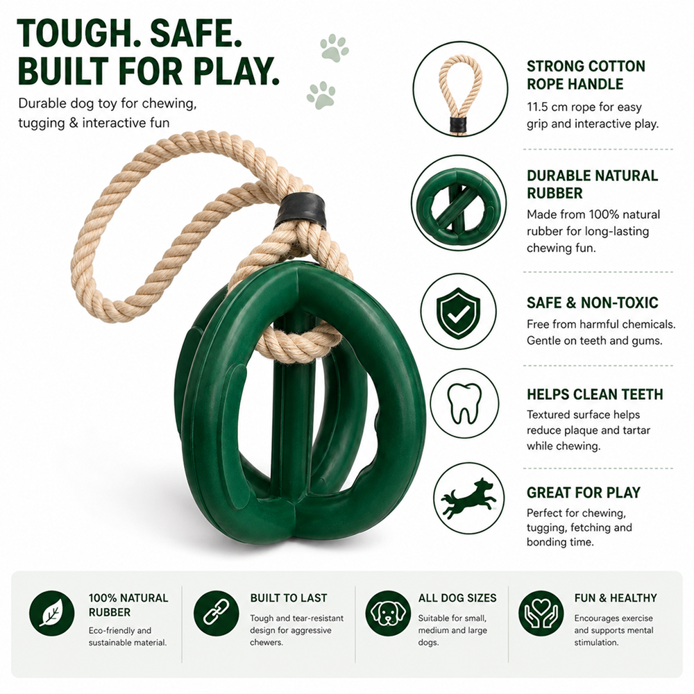 Talking Dog Club Sturdy Dual Grip Oval Chew & Rope Toy for Dogs (Green)