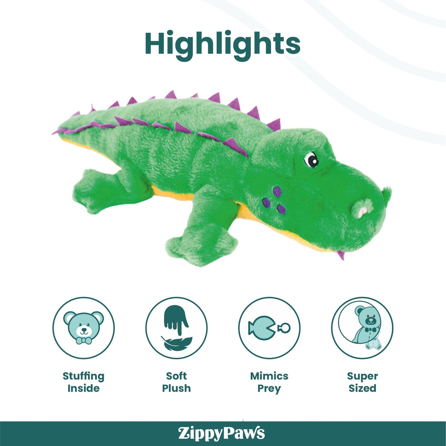 Zippy Paws Alvin the Alligator Grunterz Plush Toy for Dogs