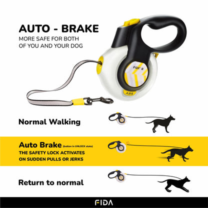Fida Autobrake Retractable Leash for Dogs (White)