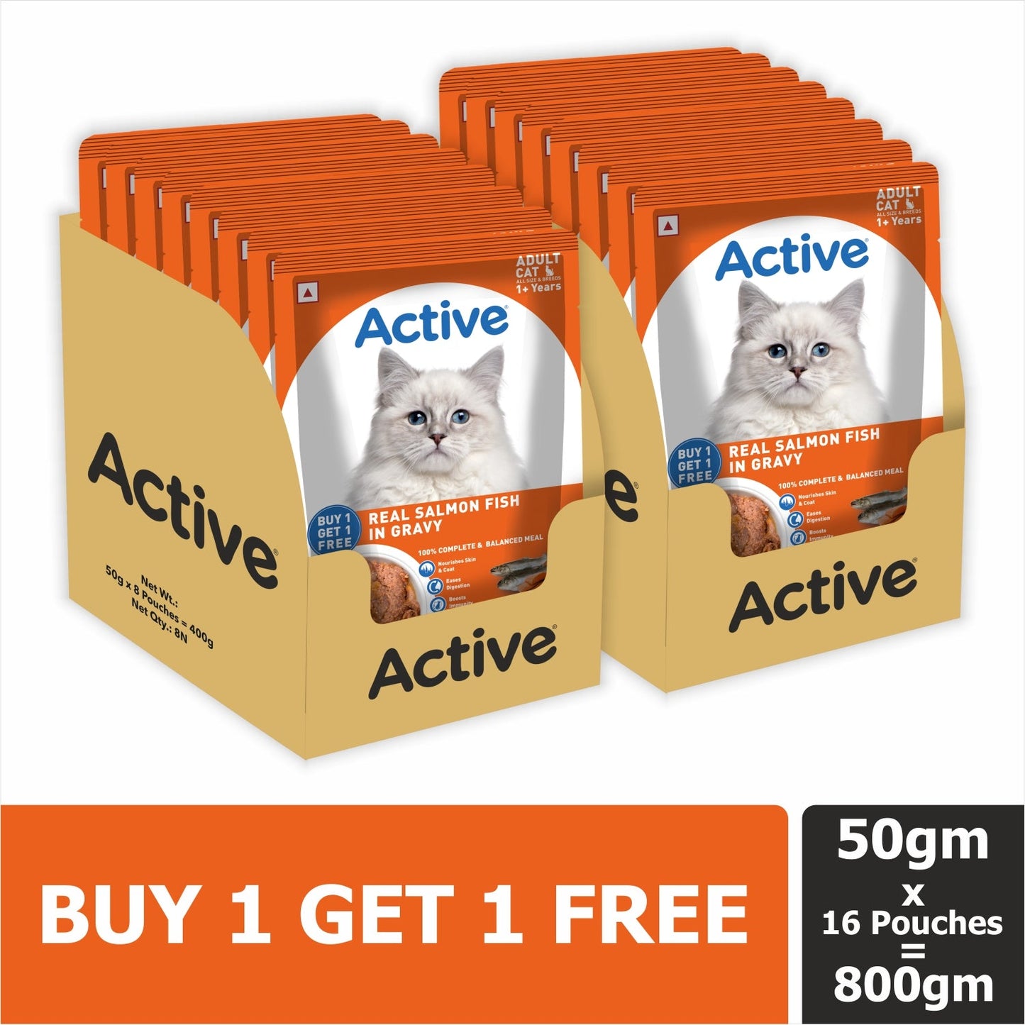 Active Real Salmon Fish in Gravy Adult Cat Wet Food ( Buy 1 Get 1 )