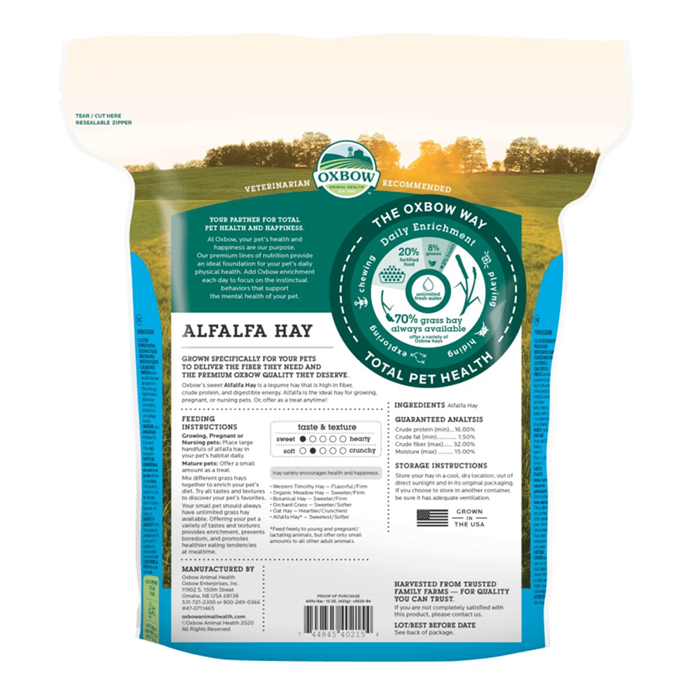 Oxbow Alfalfa Hay Dry Food for Rabbits and Guinea Pigs
