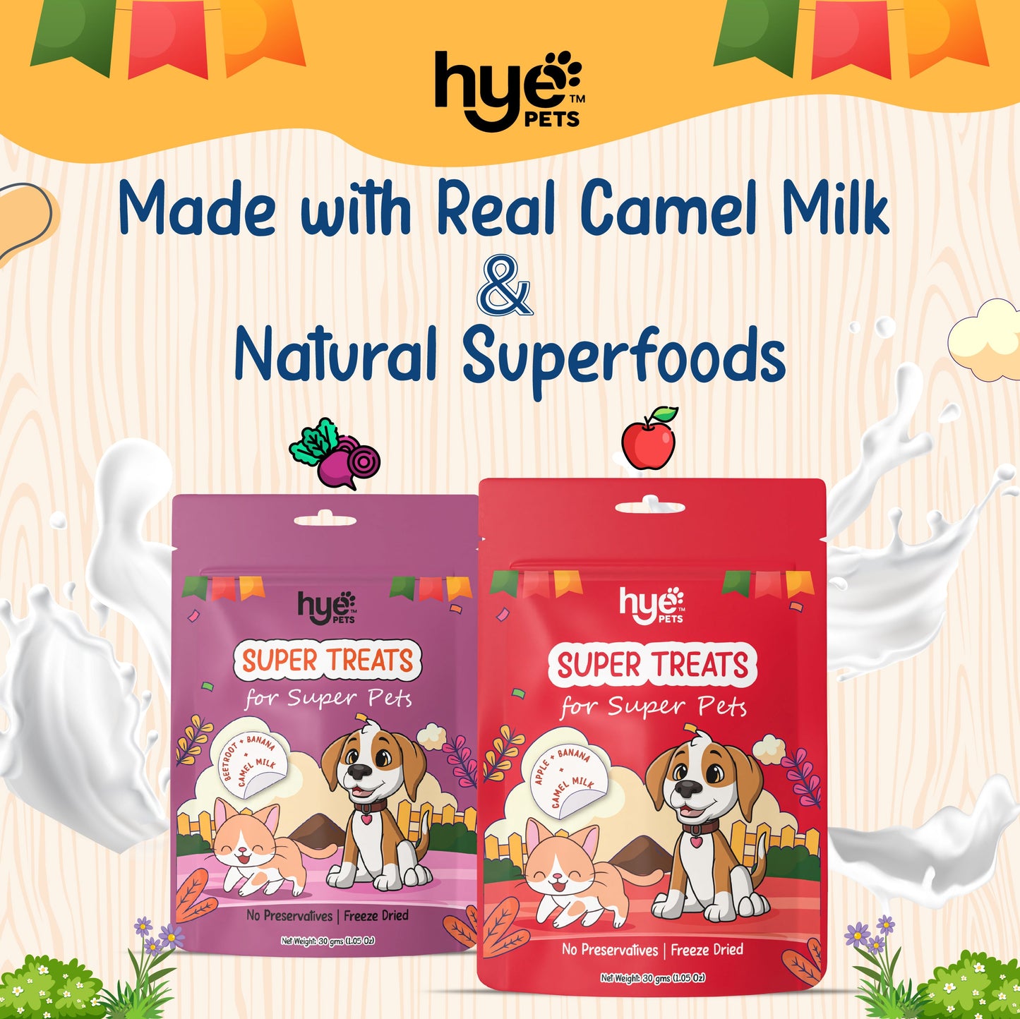 HYE Pets Freeze Dried Treats with Camel Milk, Apple and Banana for Dogs and Cats