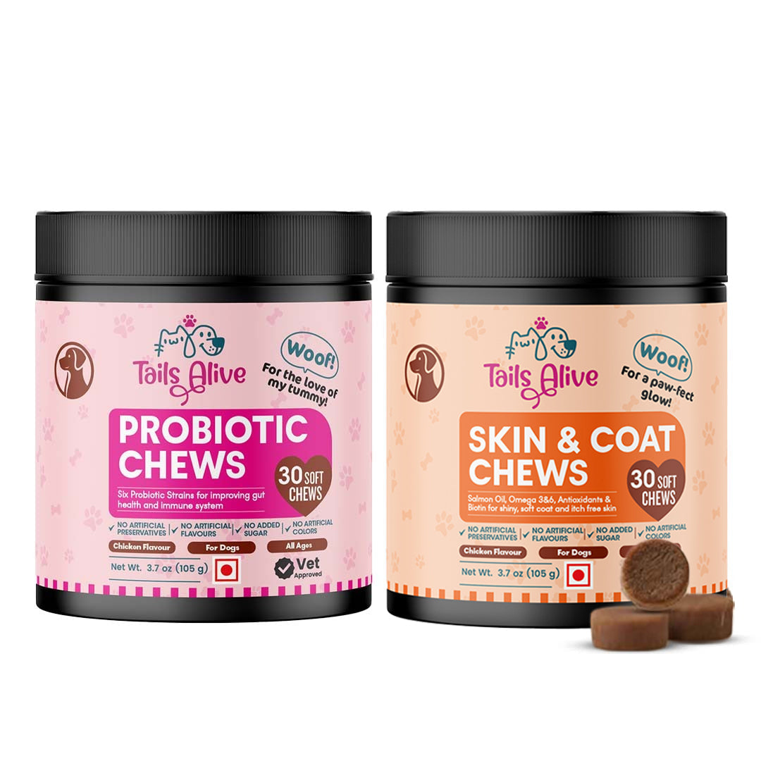 TailsAlive Probiotic, Immunity Booster and Skin & Coat Chews Allergy & Itch Relief Combo for Dogs