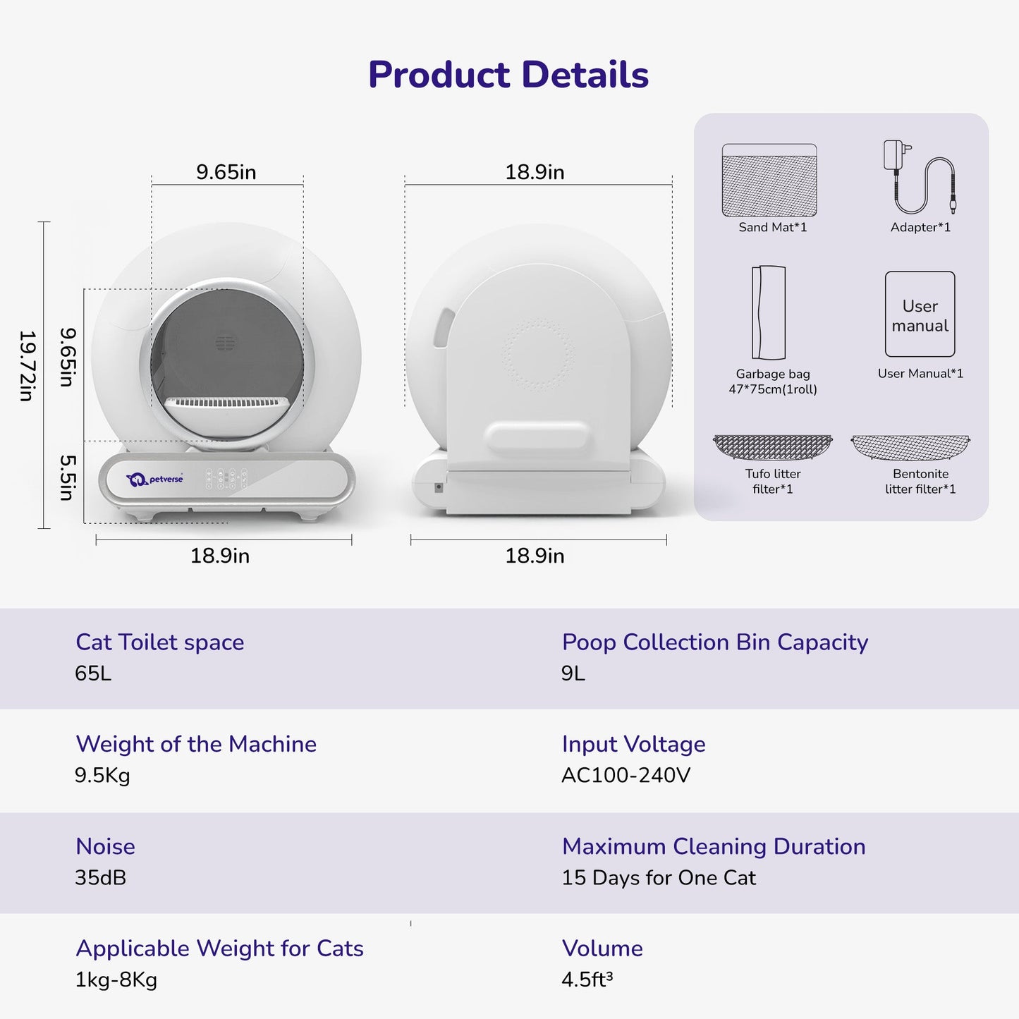 Petverse Pro Automatic Litter Box for Cats (White)