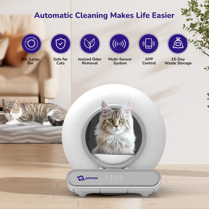 Petverse Pro Automatic Litter Box for Cats (White)