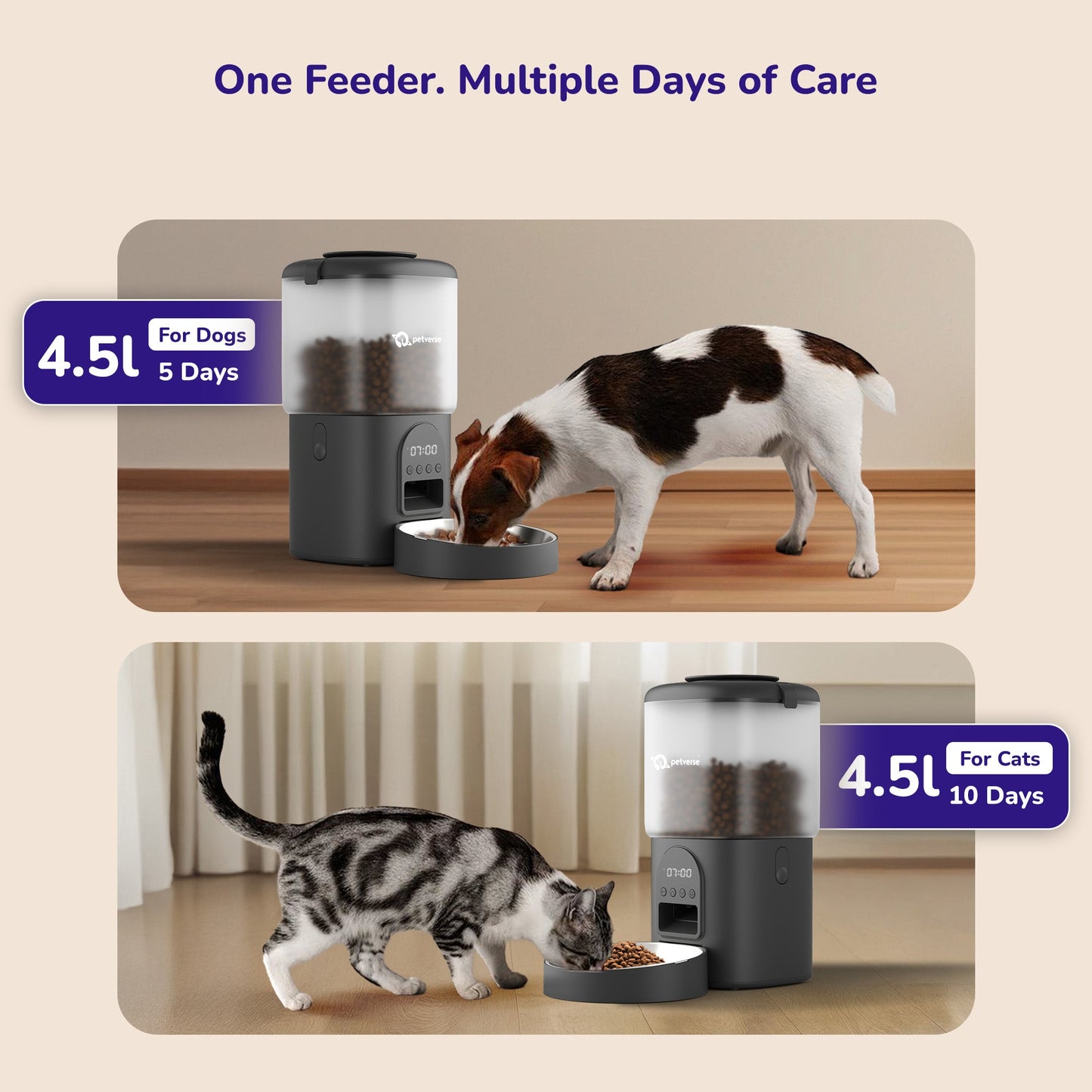 Petverse Automatic Smart Timer with Portion Control Feeder for Dogs & Cats (Black)