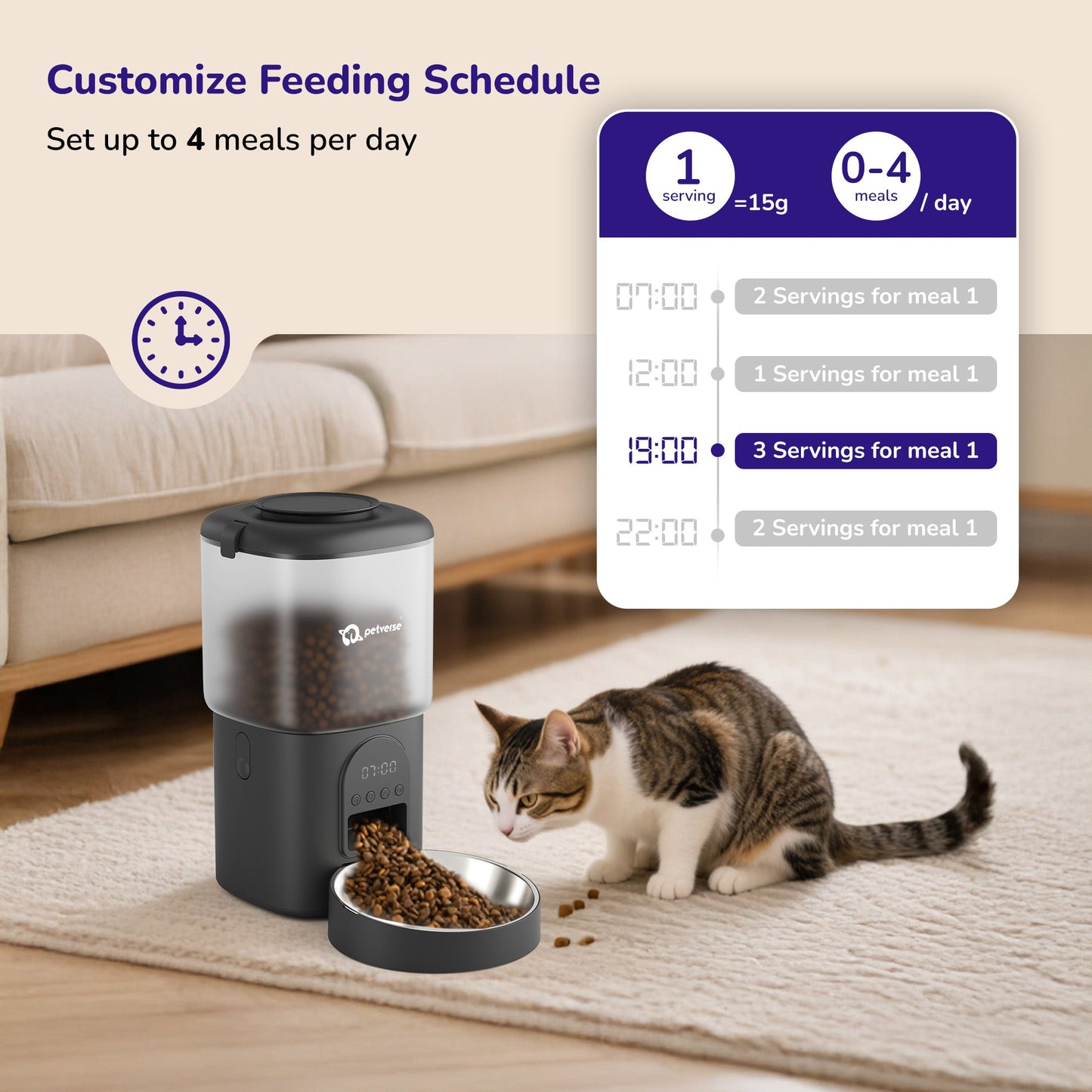 Petverse Automatic Smart Timer with Portion Control Feeder for Dogs & Cats (Black)