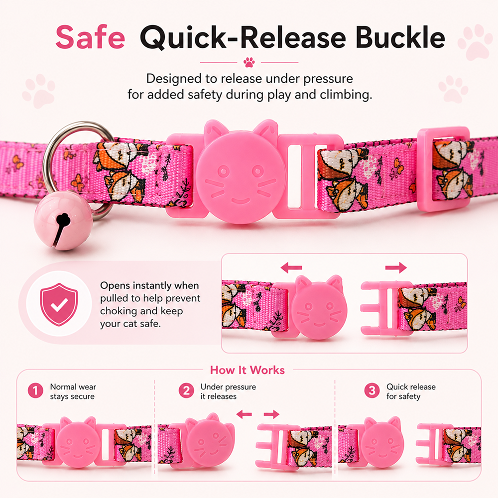Talking Dog Club Everyday Collar with Fox Bell for Cats (Pink)