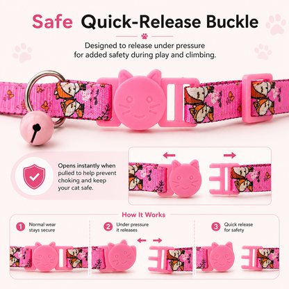 Talking Dog Club Everyday Collar with Fox Bell for Cats (Pink)