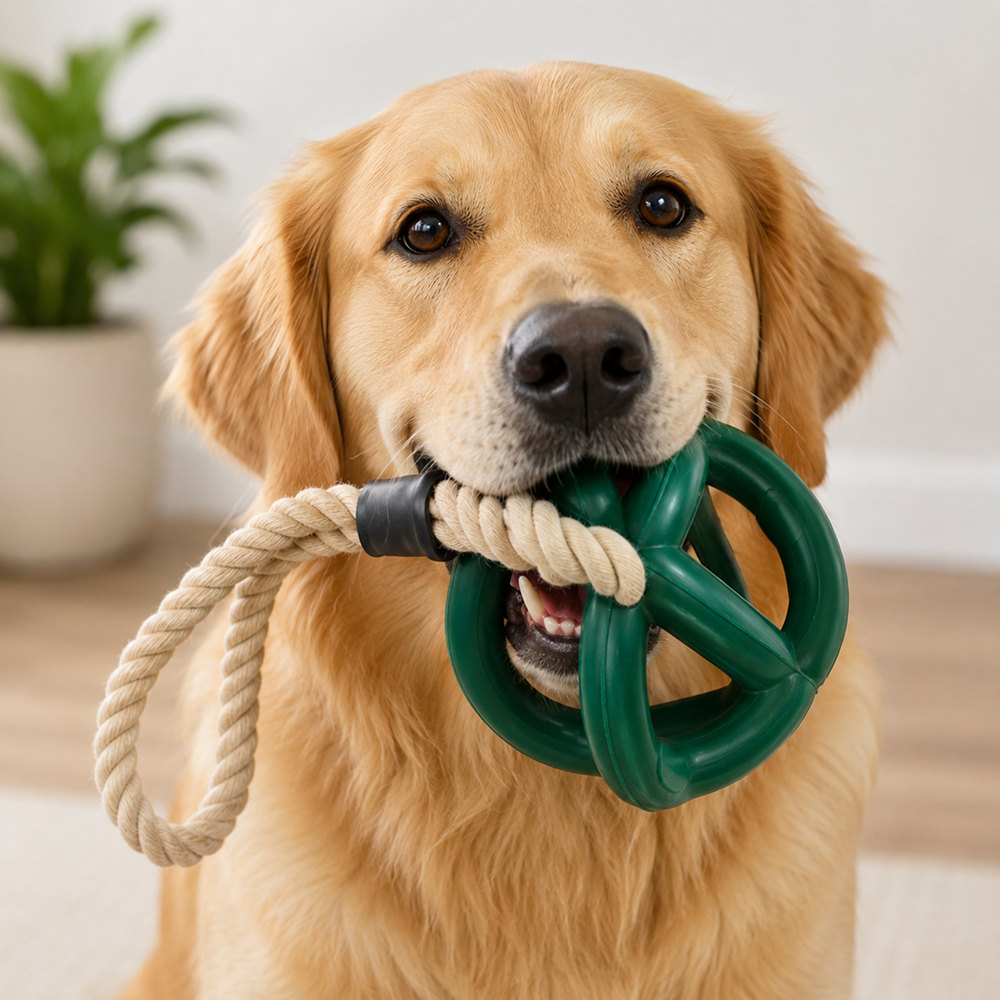Talking Dog Club Sturdy Dual Grip Oval Chew & Rope Toy for Dogs (Green)