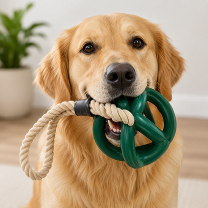 Talking Dog Club Sturdy Dual Grip Oval Chew & Rope Toy for Dogs (Green)