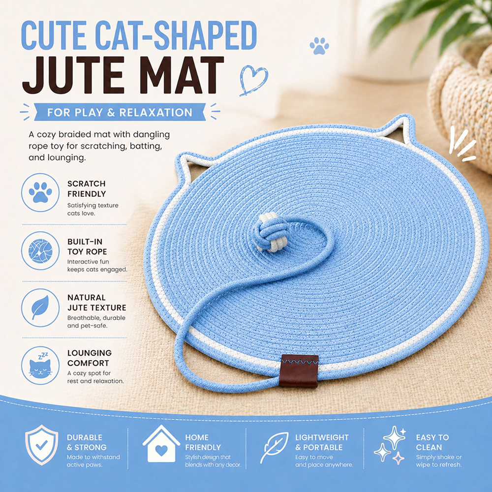 Talking Dog Club Rope Scratching Mat for Cats (Blue)