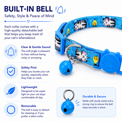 Talking Dog Club Everyday Collar with Unicorn Cat Bell for Cats (Blue)