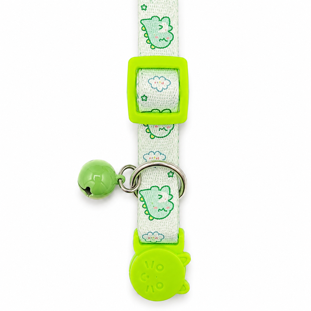 Talking Dog Club Everyday Collar with Dino Bell for Cats (Green)