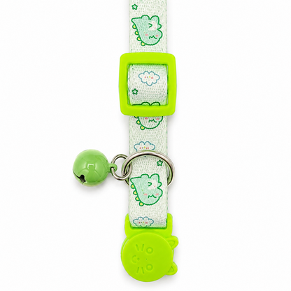 Talking Dog Club Everyday Collar with Dino Bell for Cats (Green)