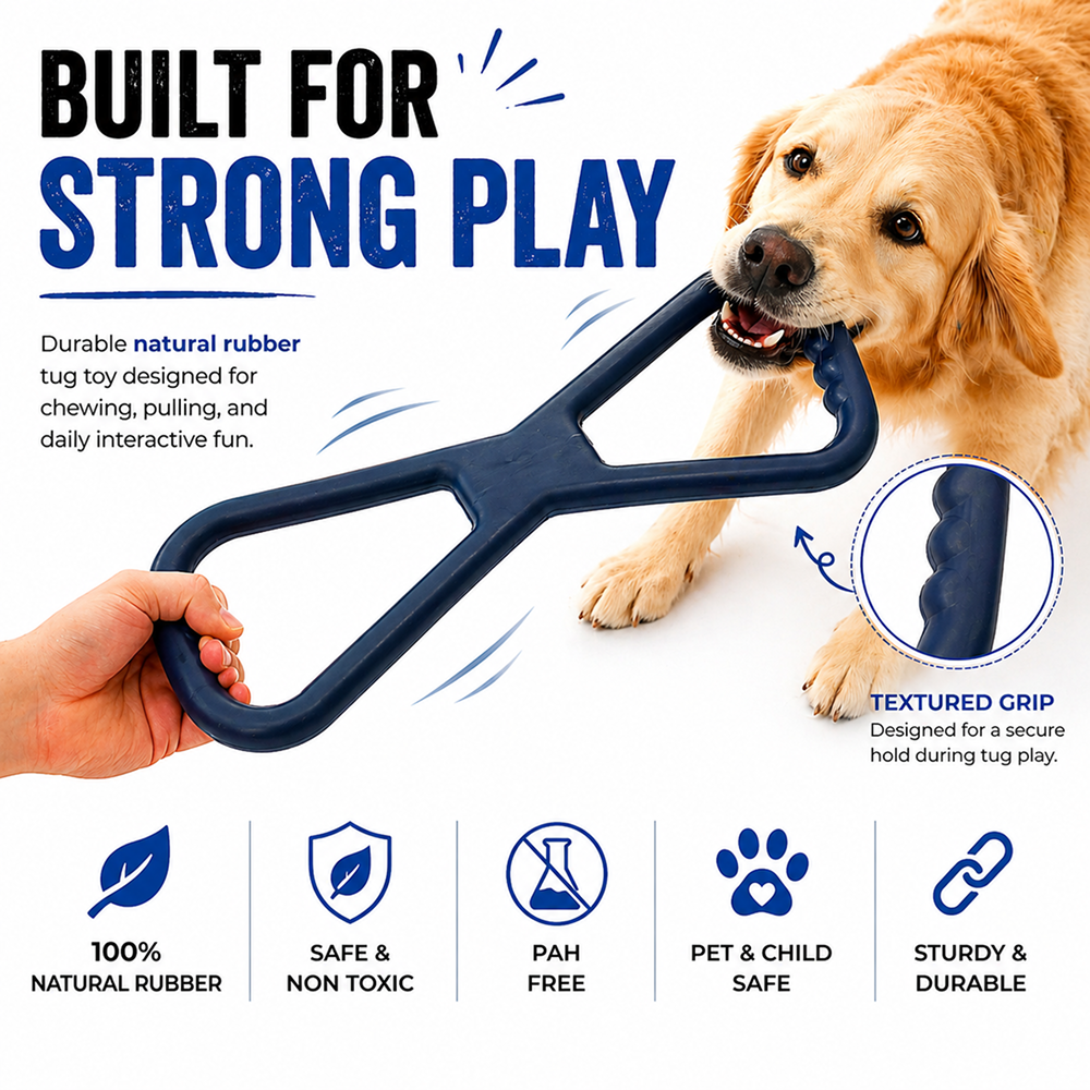 Talking Dog Club Sturdy Infinity Pull Natural Rubber Chew Toy for Dogs (Blue)