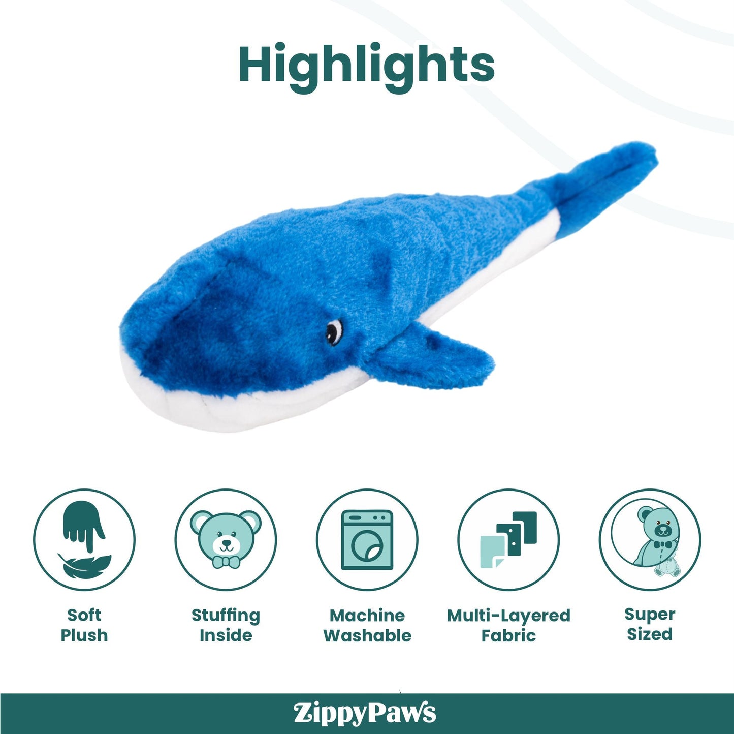 Zippy Paws Blue Whale Jigglerz Plush Toy for Dogs
