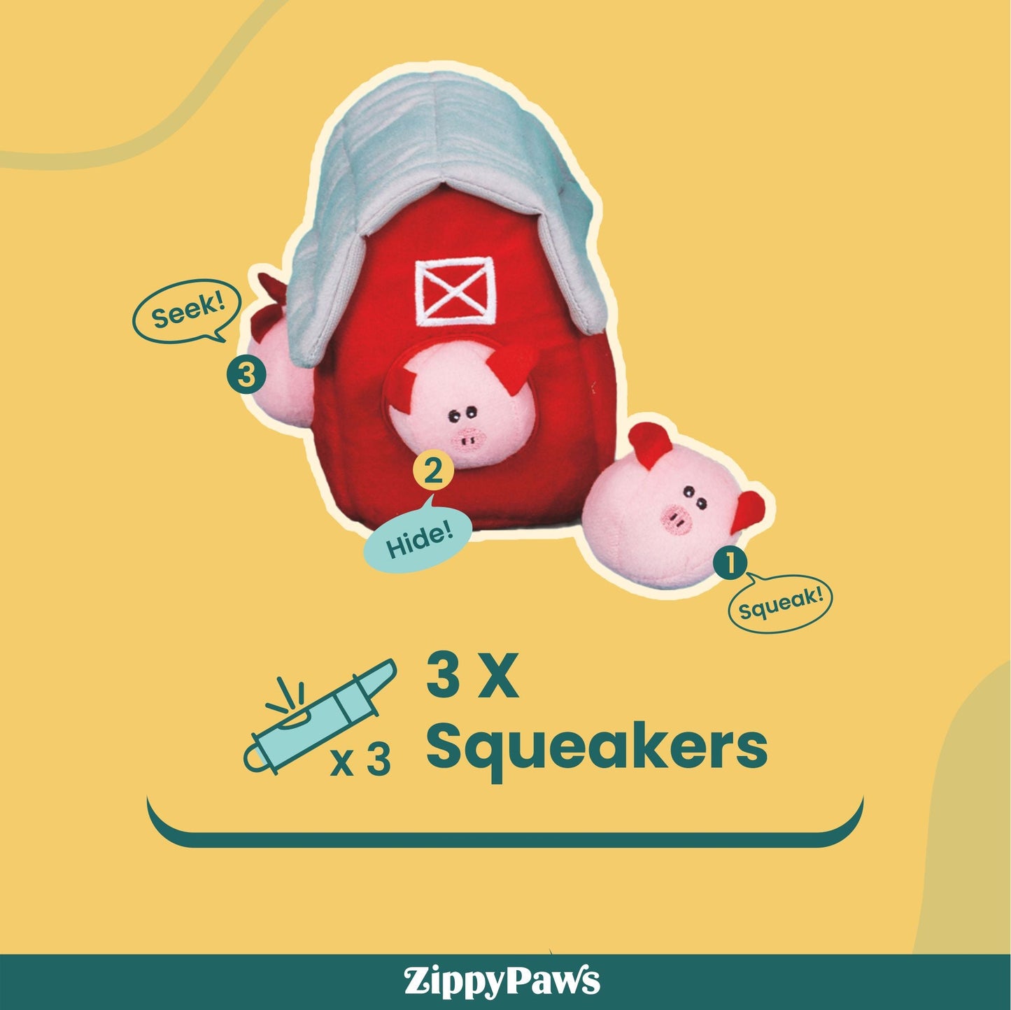 Zippy Paws Zippy Burrow with Bubble Babiez Pig Barn Plush Toy for Dogs