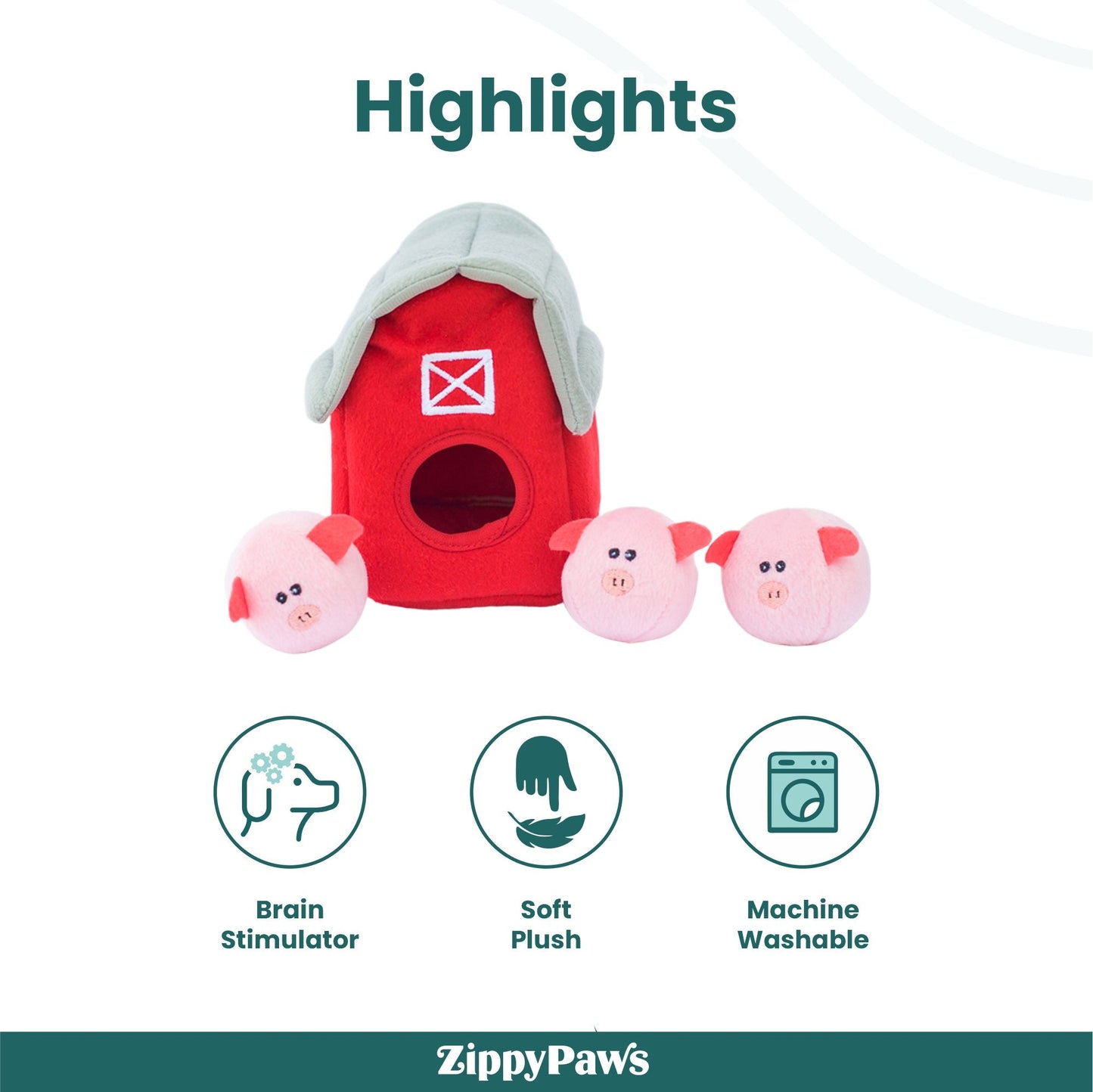 Zippy Paws Zippy Burrow with Bubble Babiez Pig Barn Plush Toy for Dogs