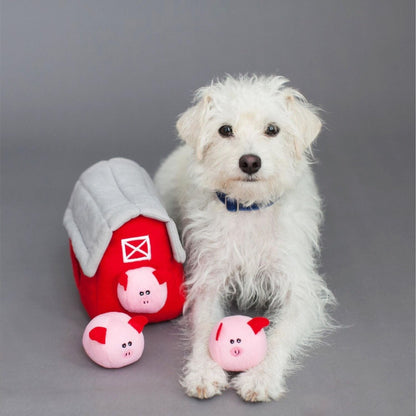 Zippy Paws Zippy Burrow with Bubble Babiez Pig Barn Plush Toy for Dogs