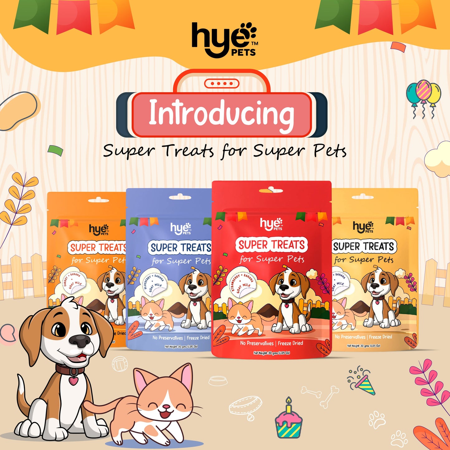 HYE Pets Freeze Dried Treats with Goat Milk, Blueberry, and Banana for Dogs and Cats