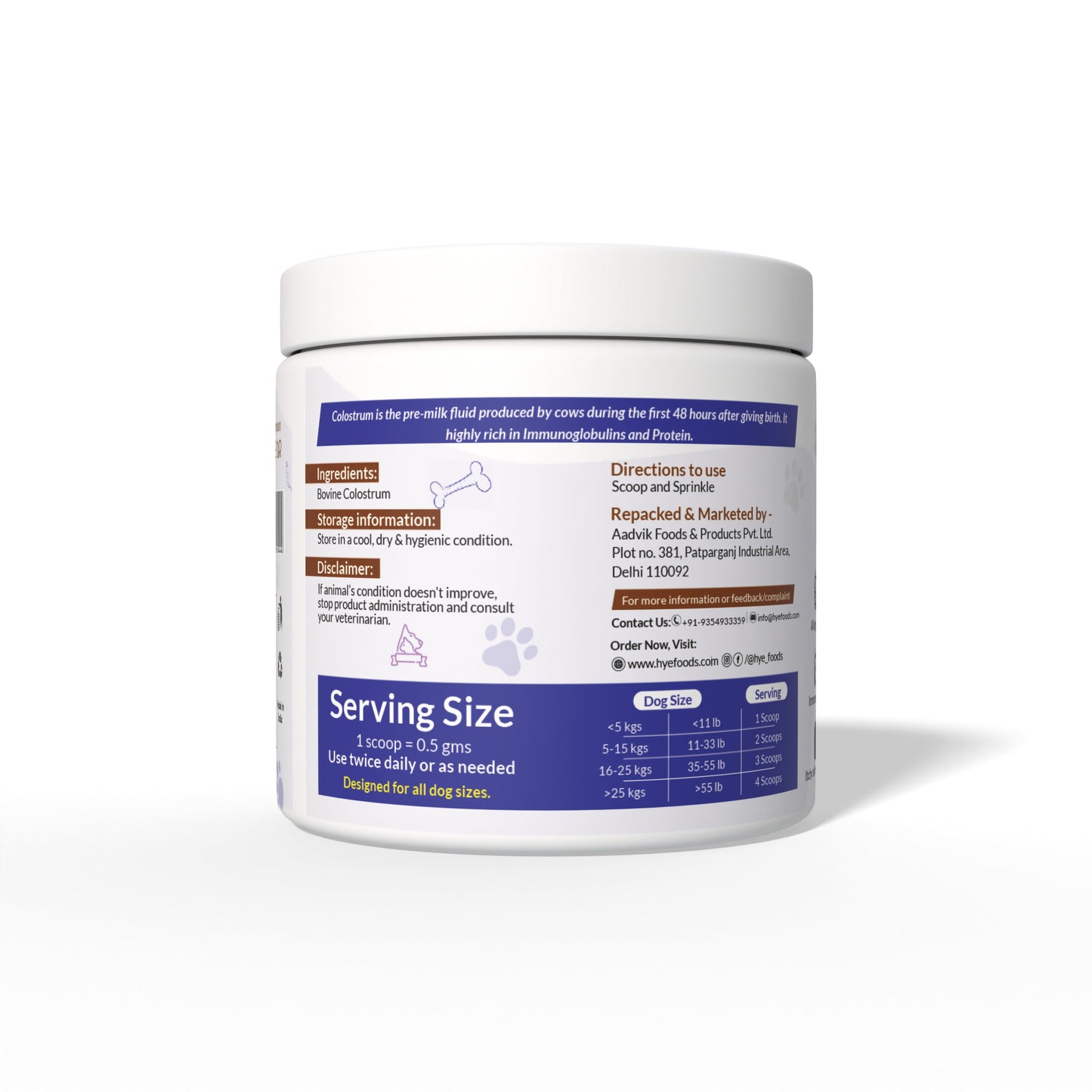 HYE Pets Bovine Colostrum Powder for Dogs & Cats