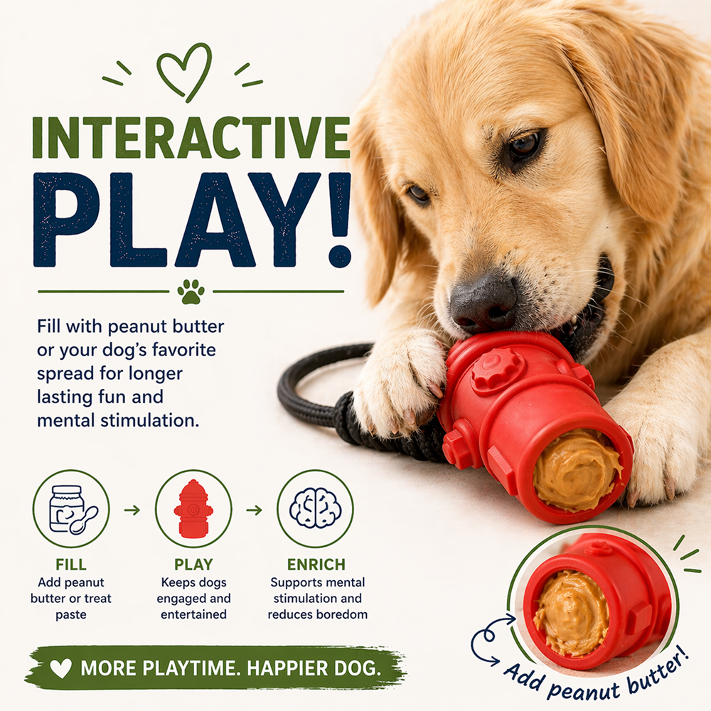 Talking Dog Club Sturdy Fire Hydrant Rubber & Rope Toy for Dogs (Red)