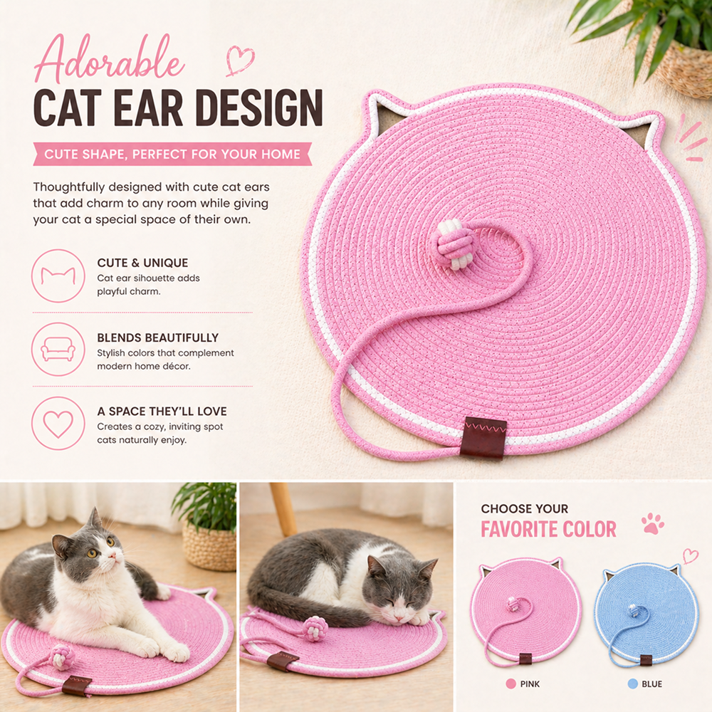 Talking Dog Club Rope Scratching Mat for Cats (Pink)